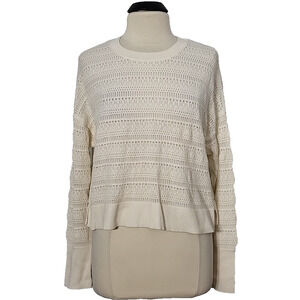 BANANA REPUBLIC Womens Pointelle Pullover Crop Sweater Ecru size M